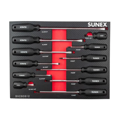 SUNEX Phillips® & Slotted Magnetic 12 Piece Screwdriver Set in EVA Foam Foto 1 de 4