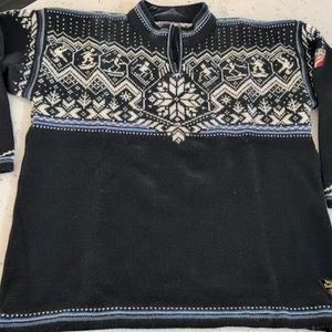 Dale of Norway Classic Sweater Navy Blue 1/4 Zip Wool Fair Isle Size XL - Picture 1 of 16