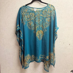 Chicos Womens Green Gold Embellished Sheer Bohemian Party Elegant Light Poncho - Picture 1 of 8