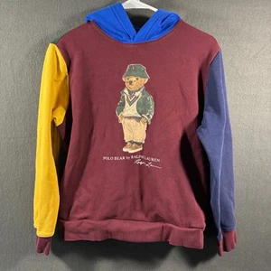 polo ralph lauren kids hoodie large bear graphic y2k 90s colorblock indie sleaze - Picture 1 of 7