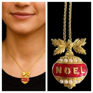 Avon Vintage Weihnachtsschmuck Noel Anhänger Halskette Kunstperlendetail 14" - Bild 1 von 6