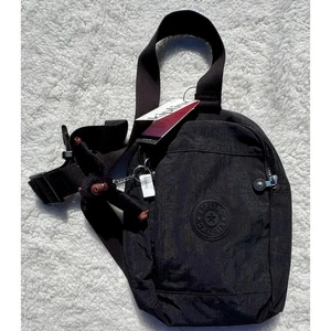 Kipling Klynn Solid Black Tonal Small Crossbody Bag Purse w/ Monkey NWT - Picture 1 of 5