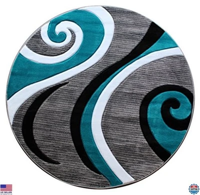 Alfombra redonda tallada a mano 8 pies moderna contemporánea gris turquesa negra Foto 1 de 4