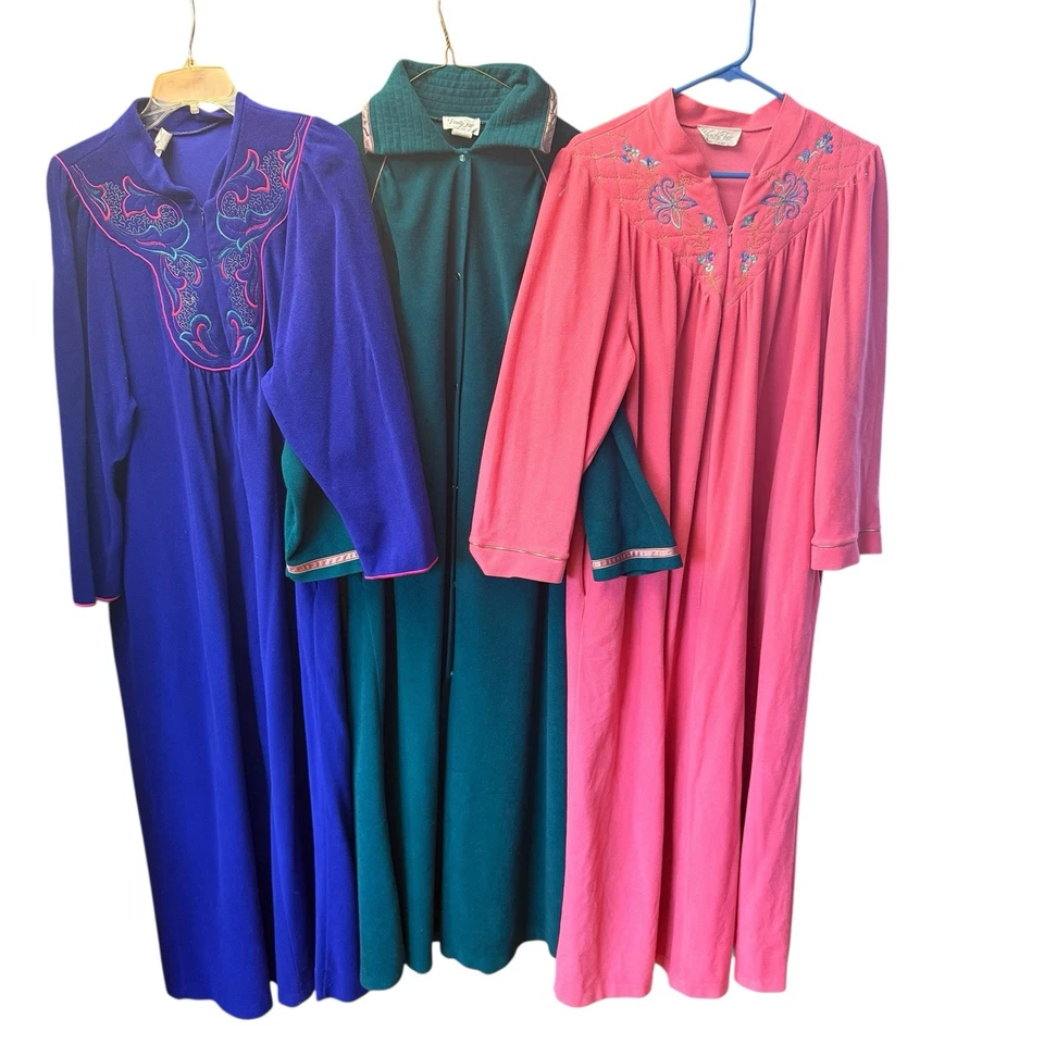 3 X винтажный лот Vanity Fair бархата дом пальто платье L халат фиолетовый розовый миссис Roper - Изображение 1 из 4