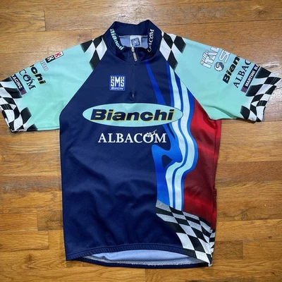 Винтажная мужская велосипедная майка с коротким рукавом BIANCHI ALBACOM SANTINI размер XL Италия - Изображение 1 из 4