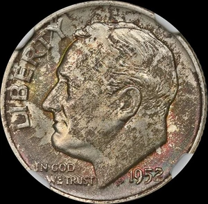Moneda de diez centavos Roosevelt 1952-D tonificada NGC MS67FT - Imagen 1 de 3