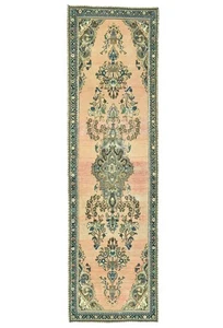 2'8X9'4 ft Vintage Distressed Oriental Runner Rug Muted Floral Design Hallway - Picture 1 of 12
