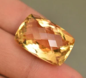 28.45 Ct Natural Golden Yellow Citrine Certified Cushion Cut Loose Gem Brazil - Picture 1 of 5