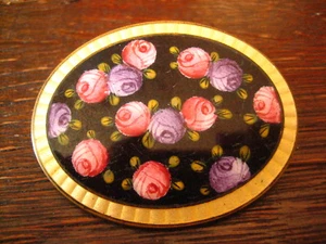 herrliche besonders große Jugendstil Brosche Emaille Rosen Rose Emailmalerei - Picture 1 of 3
