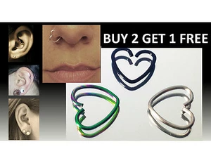 Surgical Steel Black Sliver or Rainbow Nose Ear Hoop Ring 10mm -Buy 2 Get 1 FREE - Picture 1 of 8