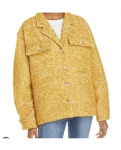 ANINE BING Giacca Bomber Donna Oro Leon Senape Giallo Marled Miscela Lana Marled Cappotto M - Foto 1 di 11