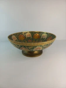 Brass Enameled Bowl Round 25cm Pedestal Vintage - Picture 1 of 9