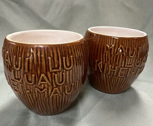 1960s Pair Of Maui Lu LUAU Kihei Tiki Bar Ceramic Hawaii Coconut Mugs By Daga - Picture 1 of 5