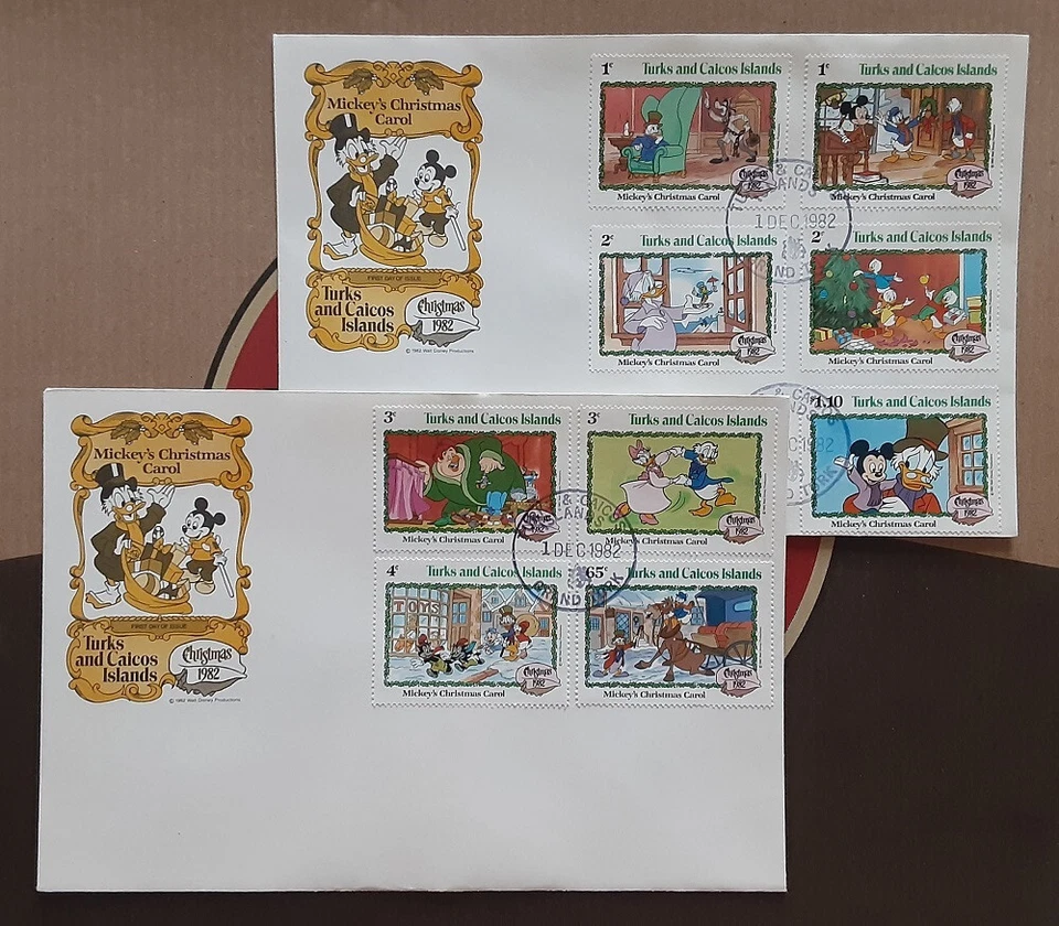 TURKS & CAICOS Islands 1982 Two Cacheted FDC's Disney Christmas Superb 3382 - Image 1 of 1