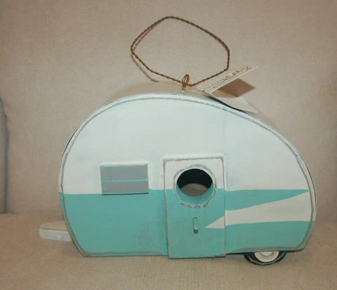 NWT Primitives by Kathy Camper Birdhouse Metal Camping Décor Blue Cream Gray Cover