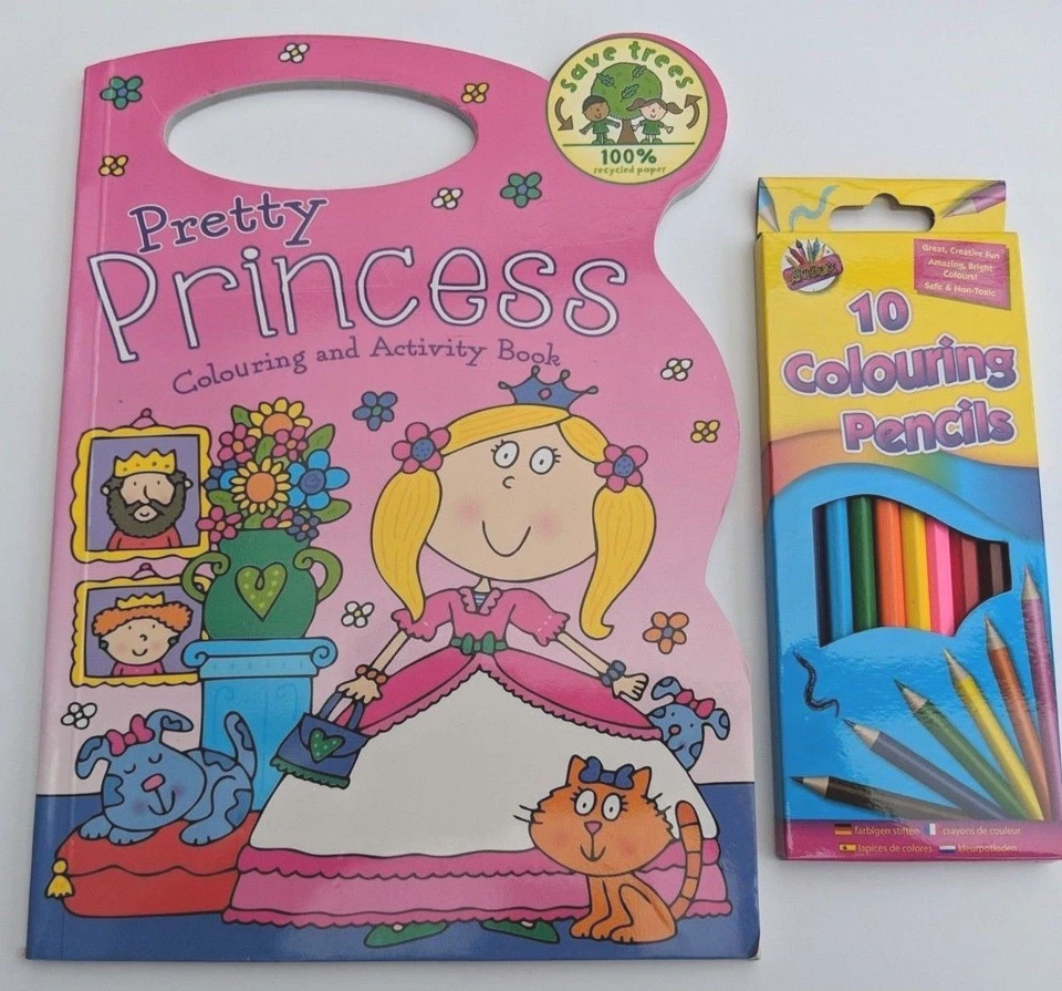 Princess Colouring & Activity Book Carry Handle & Box 10 Colouring Pencils - Image 1 of 1