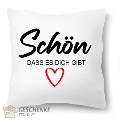 Kissen bedruckt Valentinstag, Schön das es dich gibt, Herz Dekokisse mit Füllung - Bild 1 von 4