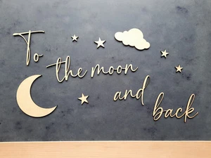 Letrero 3D A la luna y espalda hecho en madera o acrílico espejado madera letras v136 - Imagen 1 de 4