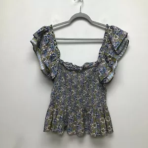 Jennfer & Grace Womens Blue Pink Floral Shirred Off Shoulder Short Sleeve Top XL - Picture 1 of 8