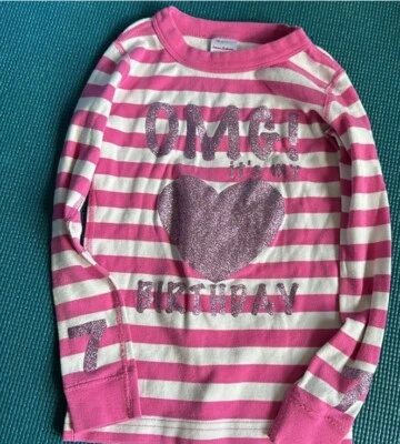 Camisa Hanna Andersson Rosa Blanco Rayas Púrpura Brillo Cumpleaños Corazón 7 6 7 Foto 1 de 4