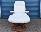 EKORNES STRESSLESS CONSUL WHITE LEATHER RECLINER ARMCHAIR WITH FOOTSTOOL