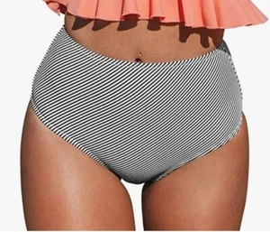 Cupshe Damen High Waist Gestreift Bikinihose Nur, Schwarz & Weiß, Small (4-6) - Bild 1 von 10