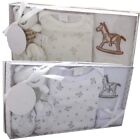 New Baby 7 Piece Gift Set Boxed  ~ Rocking Horse White Cream 0-3M ~100% Cotton