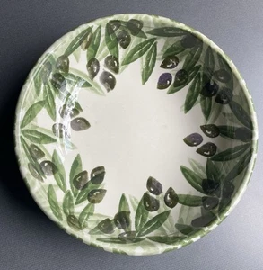 Italienische Bizzirri 8" Schüssel Olivenzweig Design grün & creme Keramik rund  - Bild 1 von 5