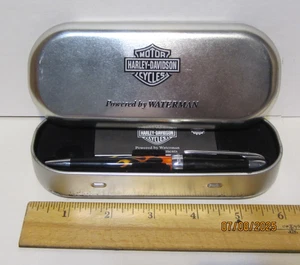 Waterman Harley Davidson Ball point Pen Free Wheel Chrome & Flame tin Box Works - Picture 1 of 4