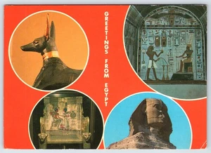 Postkarte Grüße aus Ägypten Anubis Sphinx Tutanchamun Artefakte - Bild 1 von 3