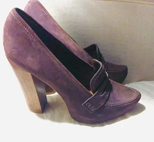 SCHUTZ Brown Suede Leather Penny Loafer Almond Toe Platform Block Heels Sz 10 - Picture 1 of 8