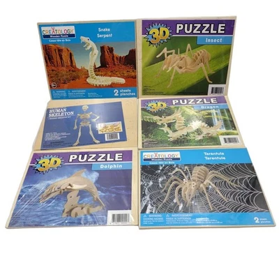 Lot of 6 3D Wood Puzzles for Kids Snake Insect Skeleton Dragon Dolphin Tarantula - Image 1 of 2