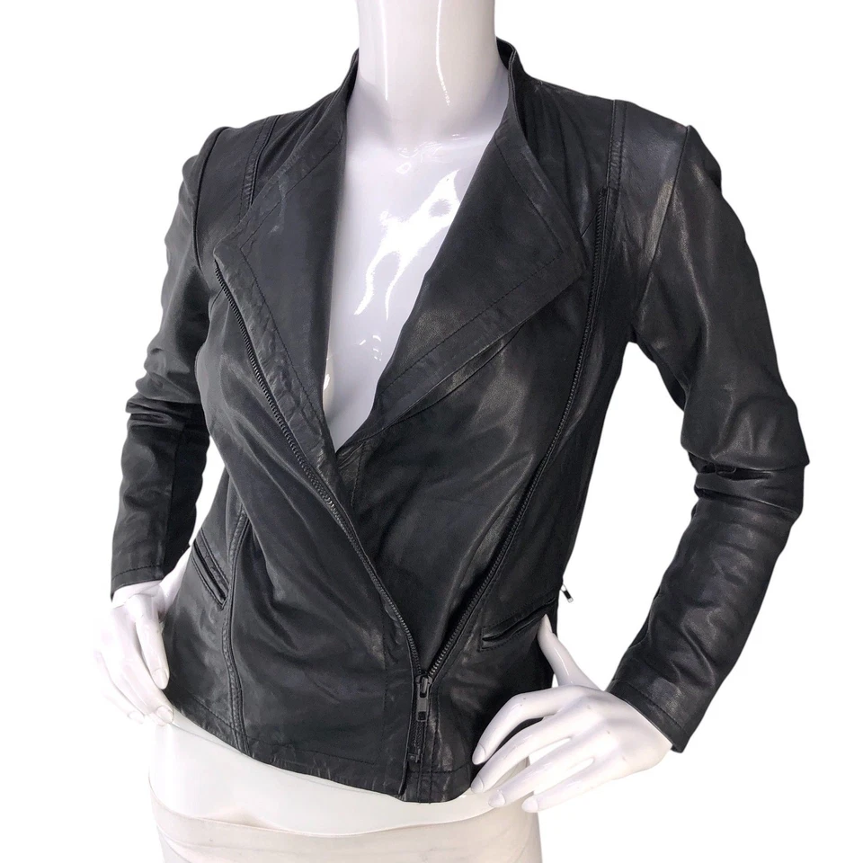 Halogen Jacket Womens XXS Petite Leather Moto Black Asymmetrical Zip - Image 1 of 4