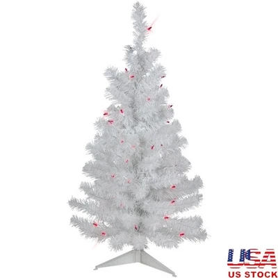 Pre-Lit Slim Artificial Christmas Tree W/ 35 Pink Lights Indoor Holiday Decor US - Image 1 of 4