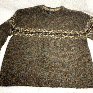 Suéter American Eagle Para Hombre L Verde/Marrón Grueso Tejido 100% Lana Escocesa Nórdico - Imagen 1 de 15