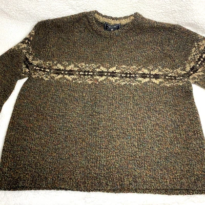 Suéter American Eagle Para Hombre L Verde/Marrón Grueso Tejido 100% Lana Escocesa Nórdico Foto 1 de 4
