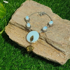 Collar Boho Colgante Opalita Lechosa/Collar Chapado en Plata 925/Regalo de Navidad - Imagen 1 de 4