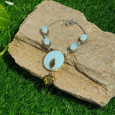 Milky Opalite Pendant Boho Necklace/925 Silver Plated Necklace/Christmas Gift - Image 1 of 4