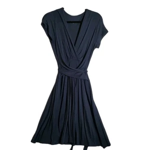Garnet Hill Dress Womens Medium Stretch Knit Minimalist Tie Waist A Line Blue - Picture 1 of 10
