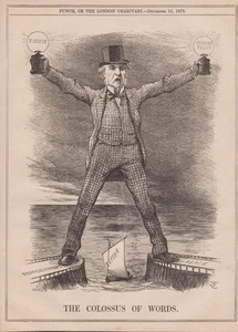 Grabado en madera perforada original 1879 Coloso de palabras Gladstone John Tenniel - Imagen 1 de 2