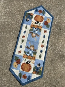 Autumn Fall Table Runner Scarecrow Pumpkin Harvest Leaves Thanksgiving 13x35” - Picture 1 of 6
