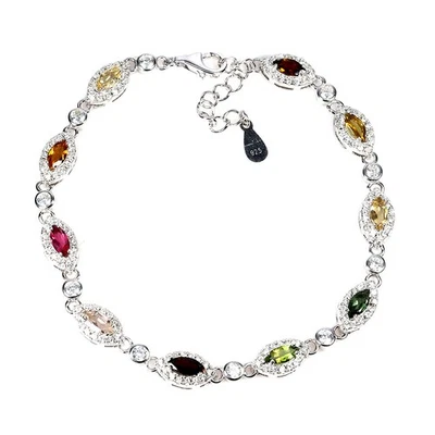 925 Sterling Silver Bracelet Marquise Tourmaline Natural Gemstone Jewelry 7in - Image 1 of 4