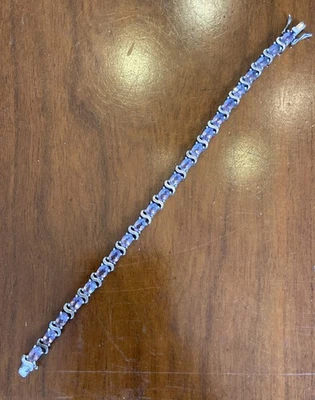 "Pulsera tenis amatista plata esterlina vintage 7,25"" hecha en Tailandia 17,2 gr" Foto 1 de 4