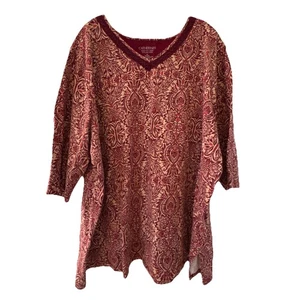 Damen T-Shirt Catherines Easy Fit Größe 2X Kurzarm rot geblümt 100% Baumwolle - Bild 1 von 10