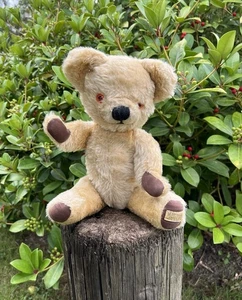 Vintage Merrythought Golden Mohair Teddy Bear 12in Jointed No Full Tag 1960s - Picture 1 of 13