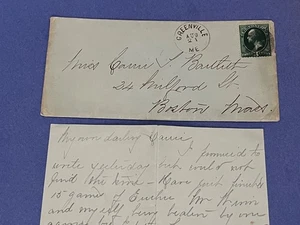 Greenville Maine años 1870 ¡cancelación elegante + carta larga! BOSTON MA BARTLETT ¡LEER!! - Imagen 1 de 3