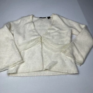 Liz Claiborne Cardigan Womens Size M Cream Nylon Angora Lambswool PILLING STAINS - Picture 1 of 11