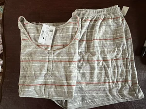 Charter Club Pajama Set, Gray Stripe Shirt & Short, 2 pc Woman XXL, 2XL $35 NWT - Picture 1 of 5