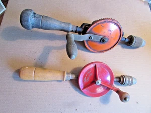 2 Vintage Egg Beater Hand Crank Drills -  Stanley #624 and Nylon - Picture 1 of 11