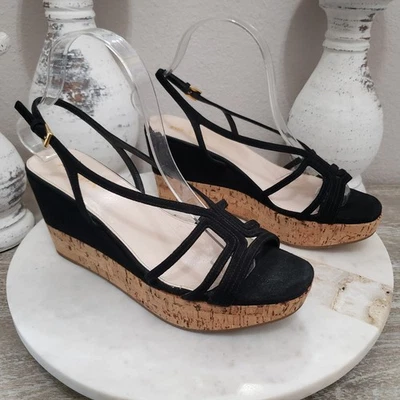 Sandalia de cuña Prada de gamuza negra con tiras de corcho 39 / EE. UU. 9 Foto 1 de 4